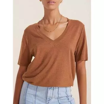 Bamboo Joint Hemp Cotton Sense T-shirt Minimalist Summer Women s Fashion Style Large V-neck Tops Thin Inner Match Loose Easiest for Match Short Sleeve Curry color S