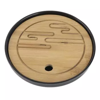Bamboo Round Tea Tray Teapot Mat Serving Tray Drainage Water Storage Tea Set Home Supplies10in 20.3cm / 8in