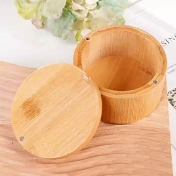 Bamboo Salt Cellar Kitchen Salt Box with Swivel Magnetic Closure Lid Round Salt Container to Storage Pepper Spice Sea Salt