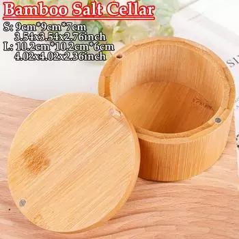 Bamboo Salt Cellar with Magnetic Swivel Lid Round Salt Container Small Spice Box To Store Pepper Spice Bath Salt Sea Salt Herbs