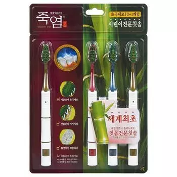 Bamboo salt toothbrush, Shirin professional ultra-fine bristles, 4 packs