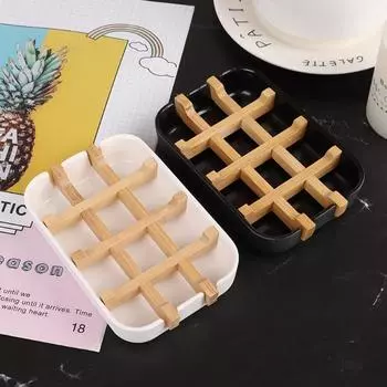 Bamboo Soap with Lid Bamboo Eco-friendly Portable Soap Dish with Handcrafted Wooden Holder and Tray for Bathroom Storage белый