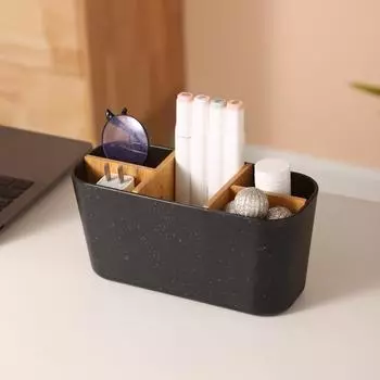 Bamboo Storage Box Desktop Storage Basket Toothbrush Holder Sundries Case Makeup Remote Control Container Bathroom Accessories чёрный