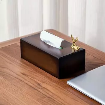 Bamboo Tissue Box Cover Rectangular,Hotel And Household Simple Style With A Gold Alloy Deer,Bamboo Tissue Box Napkin Box