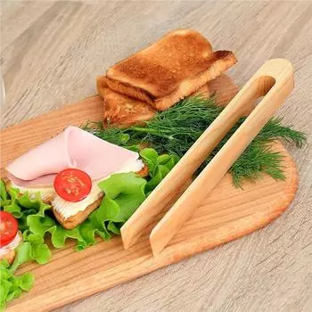Bamboo Toaster Tongs Magnetic Stand Round Head Design Reusable Kitchen Tools High Temperature Resistant Bread Clip