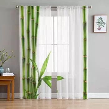 Бамбук, изолированный на белом фоне, тюль, прозрачные шторы для гостиной, спальни, кухни, вуаль, органза, шторы 135W x 114H(cm)