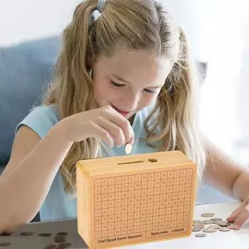 Бамбуковая деревянная копилка со счетчиком, наклейка с целевым номером, большая емкость, копилка, контейнер для монет, денег, дети, взрослые, проблемы экономии денег, чехол Sets