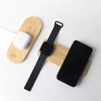 Бамбуковая двойная беспроводная зарядная панель 15 Вт быстрое зарядное устройство для iPhone Натуральный бамбуковый дизайн Square