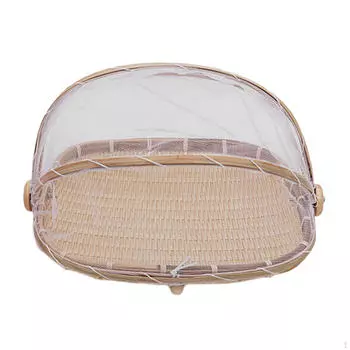 Бамбуковая корзина для еды, палатка с сетчатой марлевой крышкой, поднос для сервировки хлеба 35cmx37cmx16cm