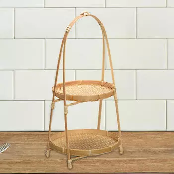 Бамбуковая корзина с фруктами, стоячие подносы, декоративный держатель для сервировки еды для 2 layers