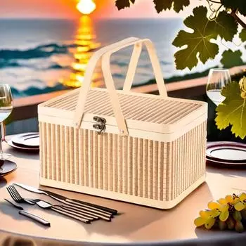 Бамбуковая корзина в китайском стиле, натуральная корзина для пикника, органайзер для хлеба, лунная коробка для торта, пляж Style E