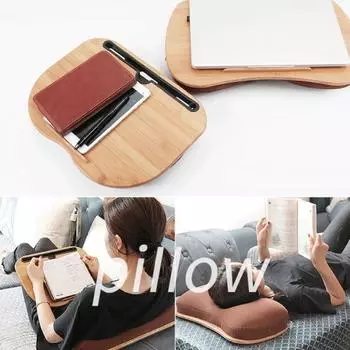 Бамбуковая кровать-стол с подушкой, противоскользящие заглушки, складной стол для ноутбука, планшета, прочный натуральный A