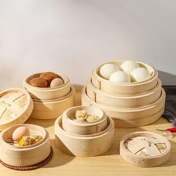 Бамбуковая пароварка ручной работы, круглая сума и булочка для овощей баоцзы 18 см 18cm