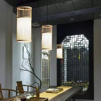 Бамбуковая плетеная люстра, креативная люстра для проживания в семье, чайная комната дзен, японское украшение, ресторан, люстра с одной головкой коричневый