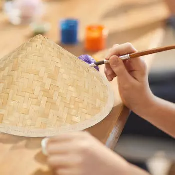 Бамбуковая плетеная шляпа для девочек и мальчиков, пляжное рукоделие ручной работы, художественные поделки, плетеная шляпа от солнца с твердым оттенком 19cmx12.5cm