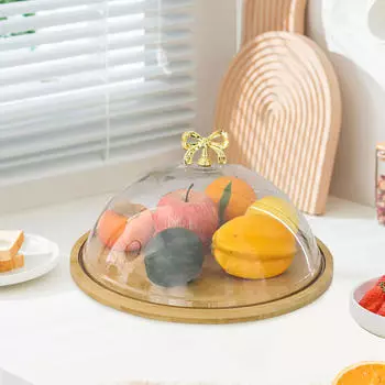 Бамбуковая подставка для торта с куполом, тарелка-дисплей, держатель, пылезащитная, для закусок, столовая посуда, хлеб S