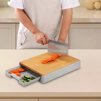 Бамбуковая разделочная доска, многофункциональная с выдвижным ящиком, бытовая съемная кухонная разделочная доска