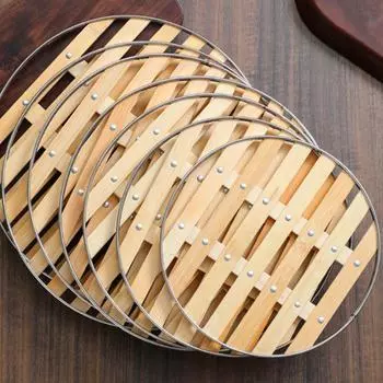 Бамбуковая решетка для варки на пару Круглый поднос для варки на пару Корзина для варки на пару Кухня 24cm