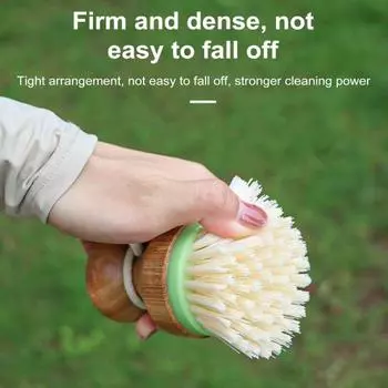 Бамбуковая щетка для мытья посуды, круглая щетка для ладоней, не царапающая нейлоновая щетина, щетка для чистки антипригарной посуды, экологически чистая кухонная мойка, скребок для кастрюль зелёный