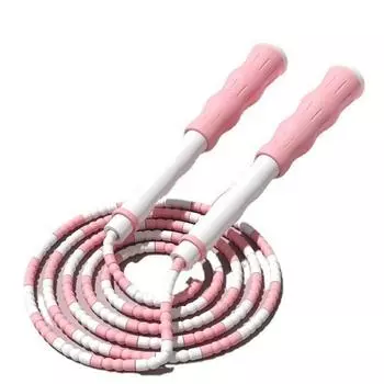 Бамбуковая скакалка для прыжков с навыками 2,8 м, ПВХ для начинающих, взрослых и детей, мягкая сегментированная скакалка для фитнеса с бисером, не запутывает розовый
