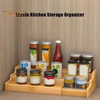 Бамбуковая стойка для хранения, выдвижной держатель для кофейных кружек, регулируемая длина, гладкие края, без заусенцев, устойчивая несущая полка для специй A