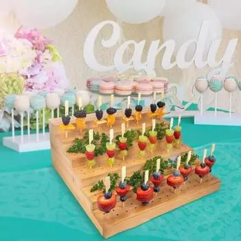 Бамбуковая стойка для шампуров, витрина, дизайн с 180 отверстиями, 6 слоев, экологически чистая, простая сборка, подставка для шашлыков для закусок, подставка для еды цвет старого дерева