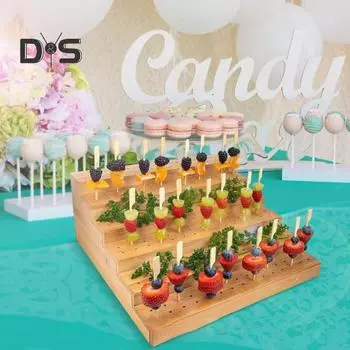 Бамбуковая стойка для шампуров, витрина, дизайн с 180 отверстиями, 6 слоев, экологически чистая, простая сборка, подставка для шашлыков для закусок, подставка для еды цвет старого дерева