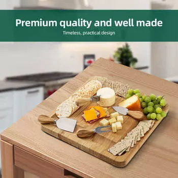 Бамбуковая сырная доска с выдвижным ящиком для столовых приборов - мясная и сырная тарелка, идеальный подарок на свадьбу и новоселье