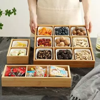 Бамбуковая тарелка для закусок на 9 подносов, японская тарелка для суши, ресторанное блюдо для сервировки хот-пота, чайный столик, тарелка для сухофруктов