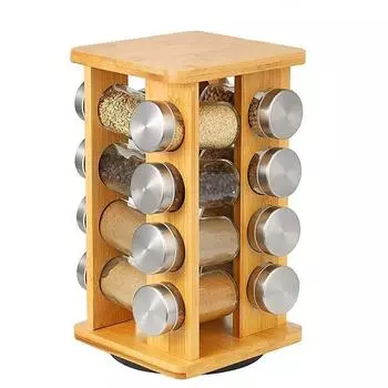Бамбуковая вращающаяся подставка для специй Бутылки вращающейся подставки для специй Держатель для хранения специй естественный