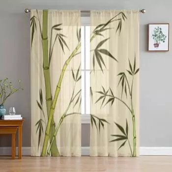 Бамбуковая живопись содержит прозрачные градиенты Тюль Прозрачные шторы для гостиной Украшения кухни Вуаль Шторы из органзы 135W x 114H(cm)
