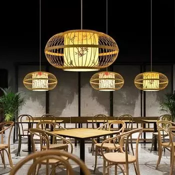 Бамбуковое искусство в китайском стиле Люстра из бамбука Креативный чайный домик Zen, ресторан, отель, магазин горячих горшков B&B Фонарь из бамбука в японском стиле No bulb