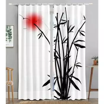 Бамбуковые чернила с рисунком красного солнца, высокие затемняющие шторы, различные стили бамбуковых штор, занавески для гостиной и спальни W55 X H120cm X 2&HOOK