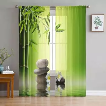 Бамбуковые листья, камень, плюмерия, прозрачные шторы, оконные шторы для гостиной, спальни, жалюзи, детская комната, домашний декор 135W x 114H(cm)