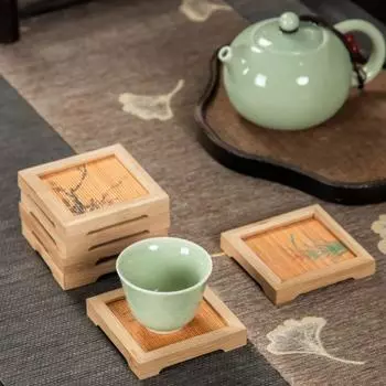 Бамбуковые подставки 1 шт. бамбуковые термоизоляционные кофейные кружки с узорами термостойкая посуда декоративные кухонные подставки