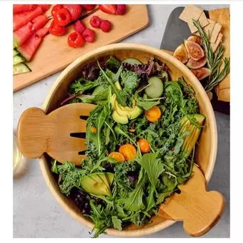 Бамбуковые ручки для салата Натуральная бамбуковая ложка для риса с антипригарным покрытием Суповая еда Перемешивание салата Паста Фрукты Западный деревянный Чистый кухонный гаджет