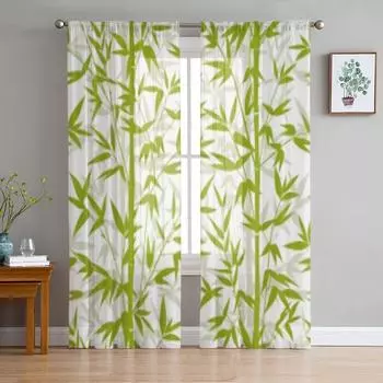 Бамбуковые зеленые изолированные на белом тюлевые прозрачные шторы для гостиной, спальни, кухни, украшения, вуаль, шторы из органзы 135W x 114H(cm)
