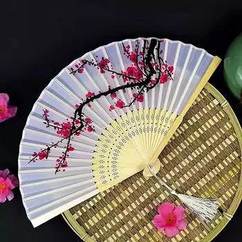 Бамбуковый антикварный складной веер в китайском стиле, летний женский танцевальный веер, портативный элегантный цветочный ручной веер, изысканные подарки