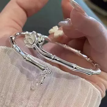 Бамбуковый браслет для молодых женщин, китайский стиль, бамбуковые новости, открытие мира, медный браслет из белого лотоса для подруги в качестве праздничного подарка Adjustable size