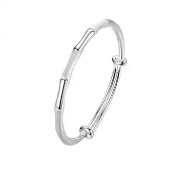 Бамбуковый браслет с пескоструйной обработкой, женский однотонный браслет из чистого серебра, двухтактный браслет с кольцом в виде лошади, серебряный браслет в старинном стиле, браслет из бамбука Adjustable size