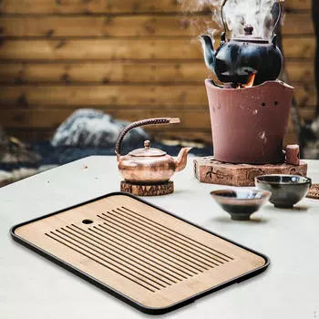 Бамбуковый чайный поднос Drian, китайский стол Gongfu с ящиком для хранения воды для офиса Wood Color