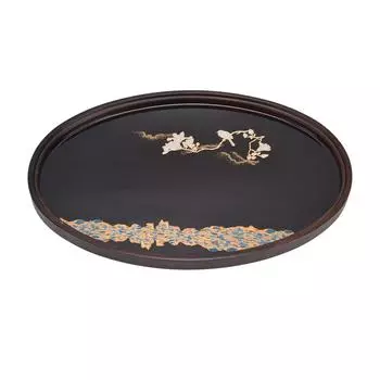 Бамбуковый чайный поднос Японский простой новый красивый смоляной поднос из грецкого ореха для домашнего использованияОвальный S