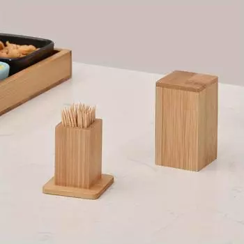 Бамбуковый держатель для зубочисток с крышкой, держатель для ватных палочек, деревянный диспенсер для зубочисток, кухонный органайзер для хранения, коробка Square