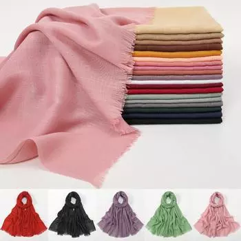 Бамбуковый хлопковый хиджаб-шарф для женщин, сплошной шарф и шали, повязка на голову, исламский тюрбан, повязка на голову, макси-платок 180*70cm