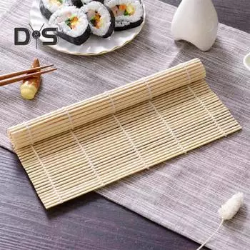 Бамбуковый коврик для суши с ложкой для риса, натуральный коврик для суши, безопасные для пищевых продуктов принадлежности для приготовления суши, формовки и формовки суши-роллов 1 Set