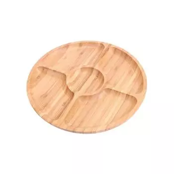 Бамбуковый круглый поднос с 5 отделениями, идеально подходит для закусок, фруктов, орехов, деревянная тарелка с разделителями для праздничных блюд