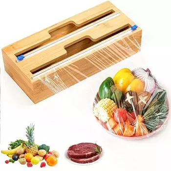 Бамбуковый кухонный ящик-органайзер, алюминиевая фольга, пластиковая пленка, диспенсер с резаком, пакет с застежкой-молнией, органайзер для хранения продуктов