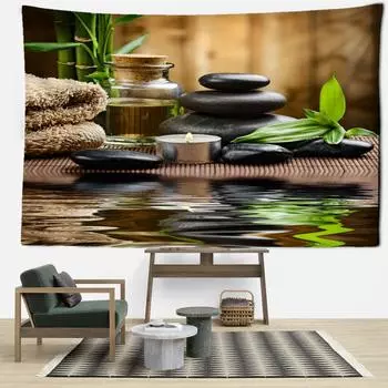 Бамбуковый лес и каменный пейзаж, гобелен, настенный богемный природный пейзаж, минималистский художественный декор для комнаты, спальни, дома 95x70CM