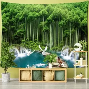Бамбуковый лес и летающий голубь, китайский настенный гобелен, настенный психоделический хиппи, ТВ-фон, настенный домашний декор 95x70cm