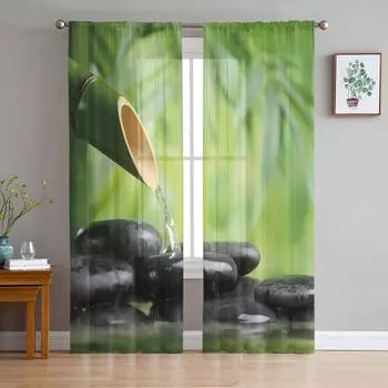 Бамбуковый лес, водный камень, дзен-тюль, оконная отделка, прозрачные шторы для кухни, гостиной, спальни, шторы, украшение W135 x H114cm